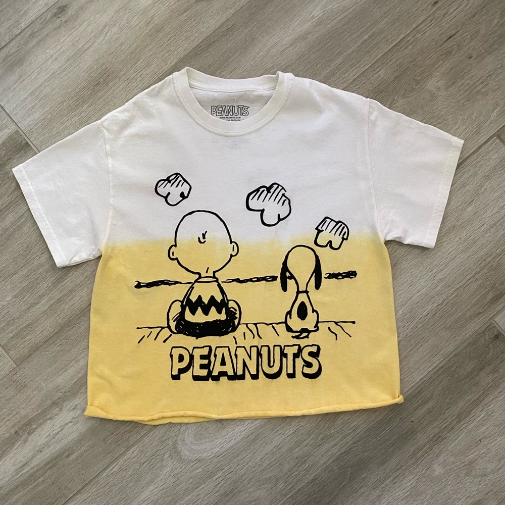 Peanuts Charlie Brown & Snoopy Short Sleeve Raw Hem Crop T-Shirt Top Siz… - Picture 2 of 9